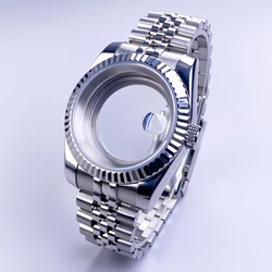 Silver Stainless Steel Watch Case with Fluted Bezel & Sapphire Glass (39mm Fluted set 1)