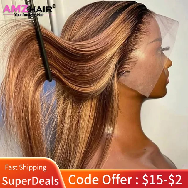 13x4 Hd mettre en évidence perruques couleur dentelle avant perruques de cheveux humains pour les femmes miel blond droite Hd dentelle frontale perruques cheveux humains 1