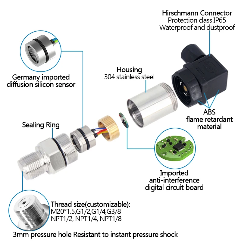 Pressure Transducer Water Gas Fuel Pressure Sensor 4-20mA 0-5V 10V RS485 Output Vacuum Negative Transmitter pressure sensor