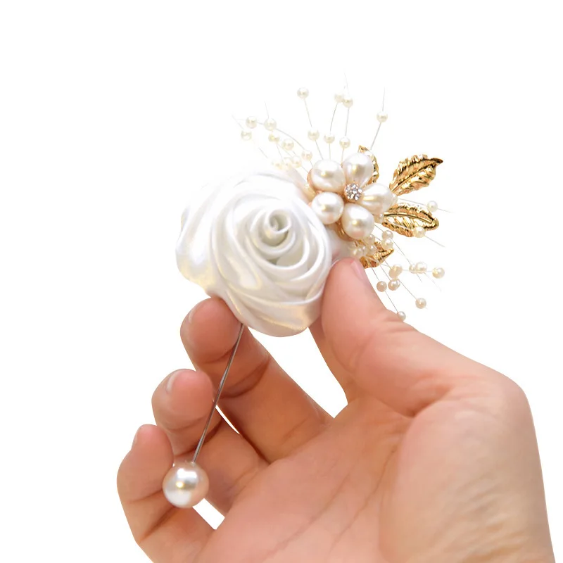 Corsage Da Polso Floreale Rosa Con Perle E Strass Per Damigelle - Fiore Elastico Per Matrimonio E Ballo