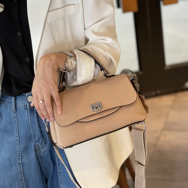 Women's Genuine Cowhide Leather Solid Color Crossbody Bag Casual Ladies Commute Handbag Luxury Designer Messenger Shoulder Bag 4