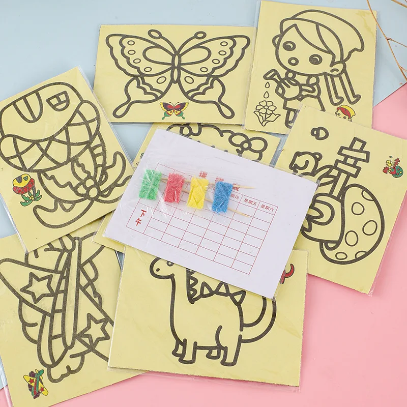Cartoon Sand Painting Pictures DIY Drawing Education Toy for Kids Birthday Party Favors Kindergarten Prizes Treat Bag 15Pcs party toys educational toy toy gift filler