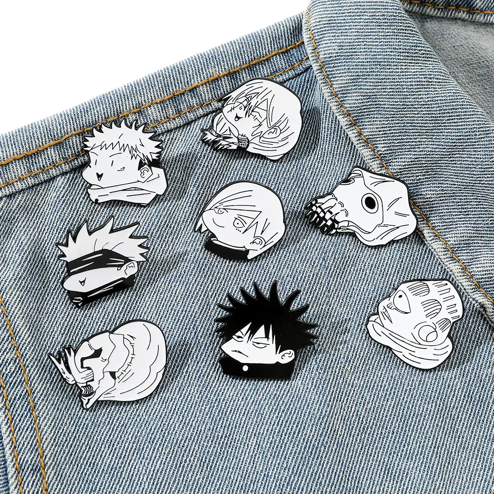 8 Pcs Jujutsu Kaisen Enamel Pin Cartoon Anime Brooches Animals Cat Custom Metal Hat Lapel Clothes Backpack Jewelry Friends Gift