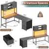 L Shaped Gaming Desk, Reversible Computer Desk with Fabric Drawers and Power Outlet, Gaming Desk with Led Lights 2
