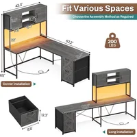 L Shaped Gaming Desk, Reversible Computer Desk with Fabric Drawers and Power Outlet, Gaming Desk with Led Lights 2