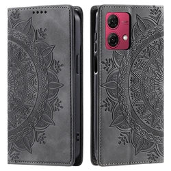Embossed Floral Design Wallet Phone Case - MOTO G53 G13 G23 (GRAY)