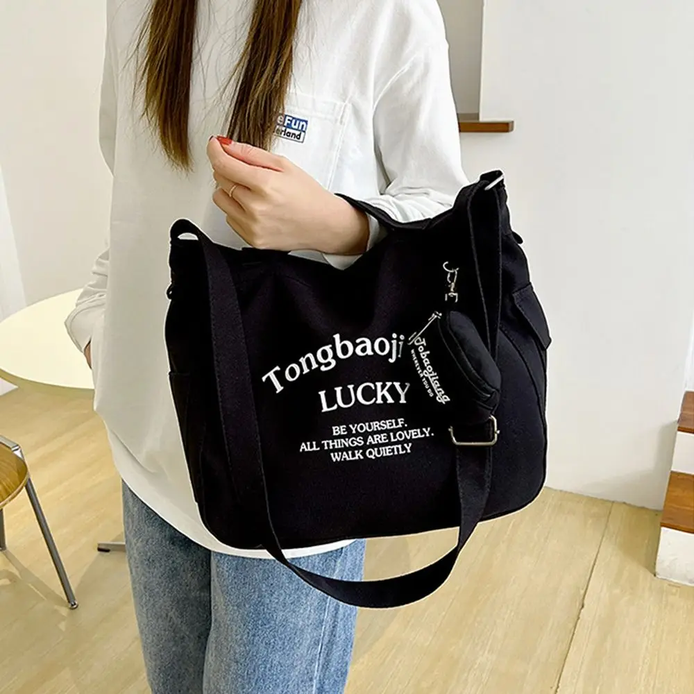 Korean Style Letter Canvas Underarm Bag Printing with Coin Purse Large Capacity Handbag Square Tote Bag Student Crossbody Bag