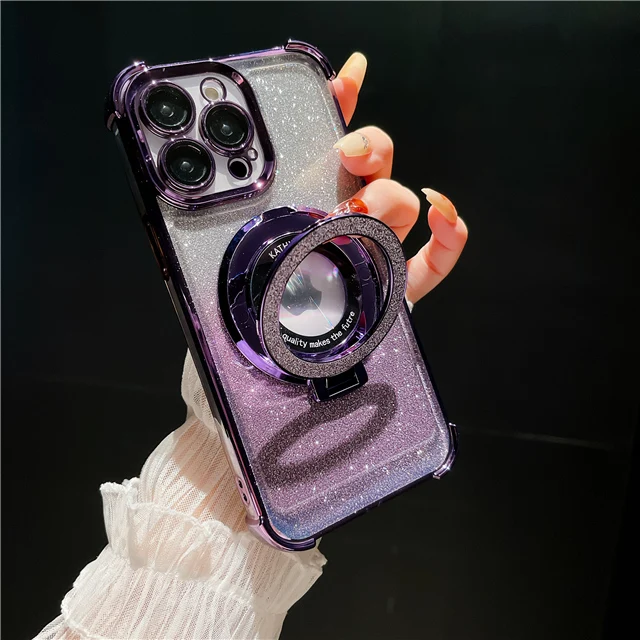 Luxury Plating Magsafe Magnetic Flash Holder Stand Phone Case For iPhone 11 12 13 14 15 Pro Max Bumper Protector On 15Plus Cover