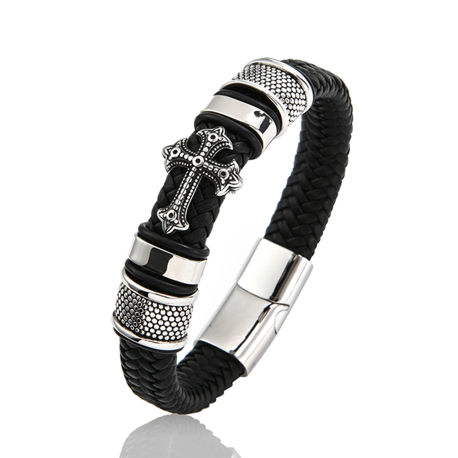 Leather Bracelet Leather Bangle Fashion Religious Christianity Cross Bangles Charms Men Classic Punk