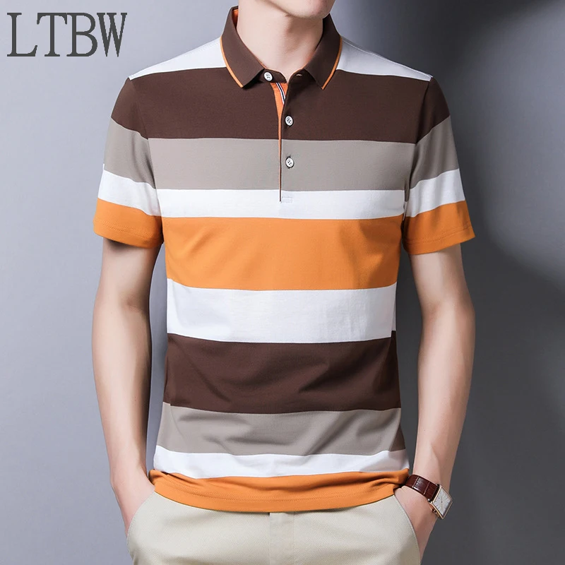 

LTBW Fast Shipping Spring/Summer Thick Striped Men's Short Sleeve POLO Shirt Casual Short Sleeve Top Men's T-Shirt