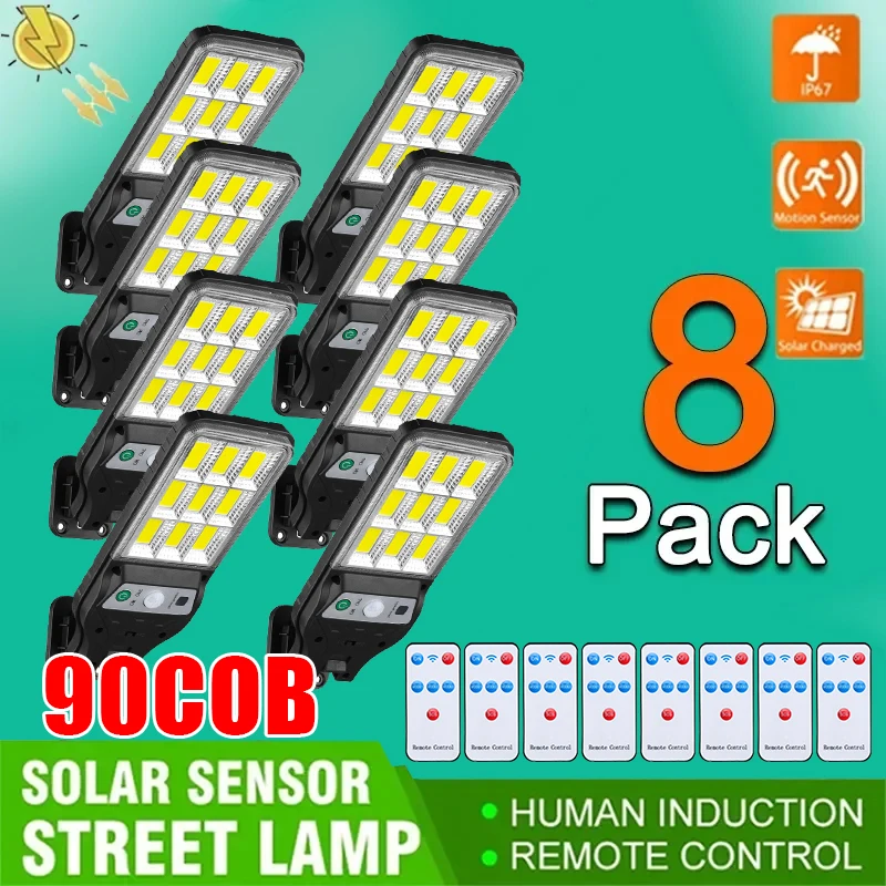 1~8PCS Powerful LED Solar Outdoor Lights Courtyard Wall Lamp 3 Modes Human Body Induction Garden Terrace Garage Street Lighting