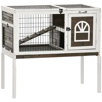 Rabbit Hutch Guinea Pig Cage w/ Removable Tray, Openable Roof 1