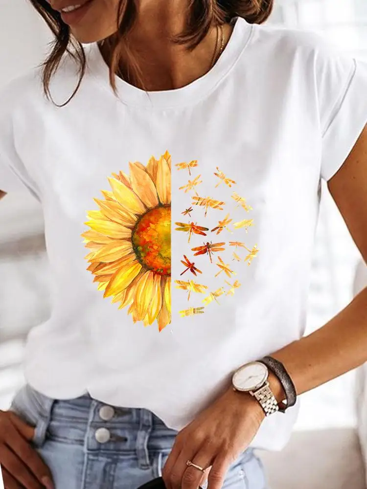 Short Sleeve Fashion Female Graphic Tee Women Print Dandelion Dragonfly 90s Summer Casual Clothes Ladies T Clothing T-shirts