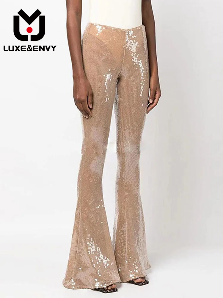 

LUXE&ENVY 2023INS Slit Sequin Mesh Bell-bottoms For Women
