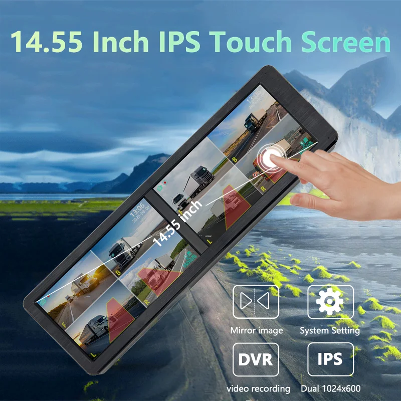 8Channel MP5 BSD Blind Spot Detection Truck Monitor System 14.55'' IPS Touch Screen AHD Camera DVR For 9-36V Bus/RV/ Van/Trailer