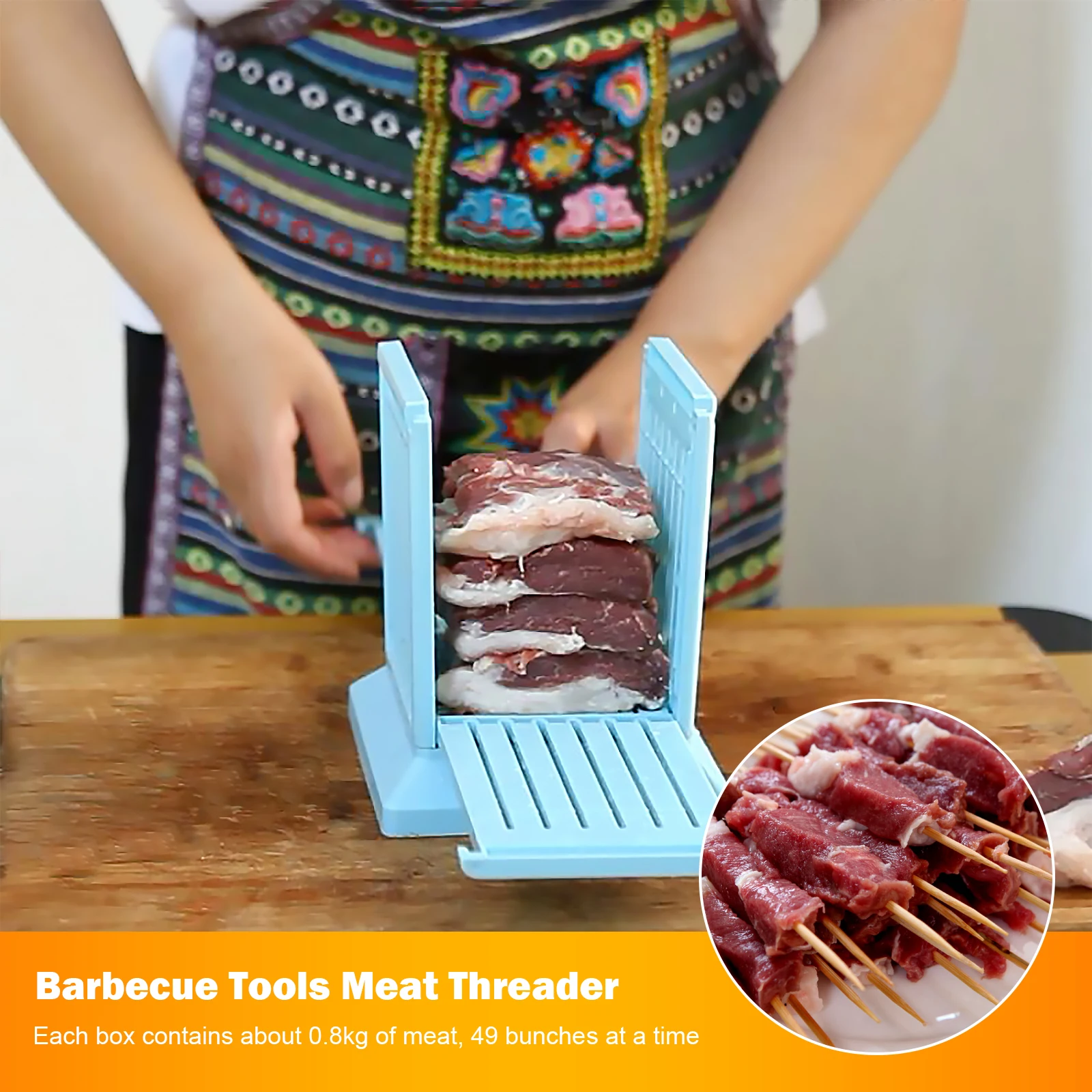 49 Holes Barbecue Stringer Box Portable Kebab Maker Box Detachable Meat Skewer Maker Multifunction for Beef Pork Meat