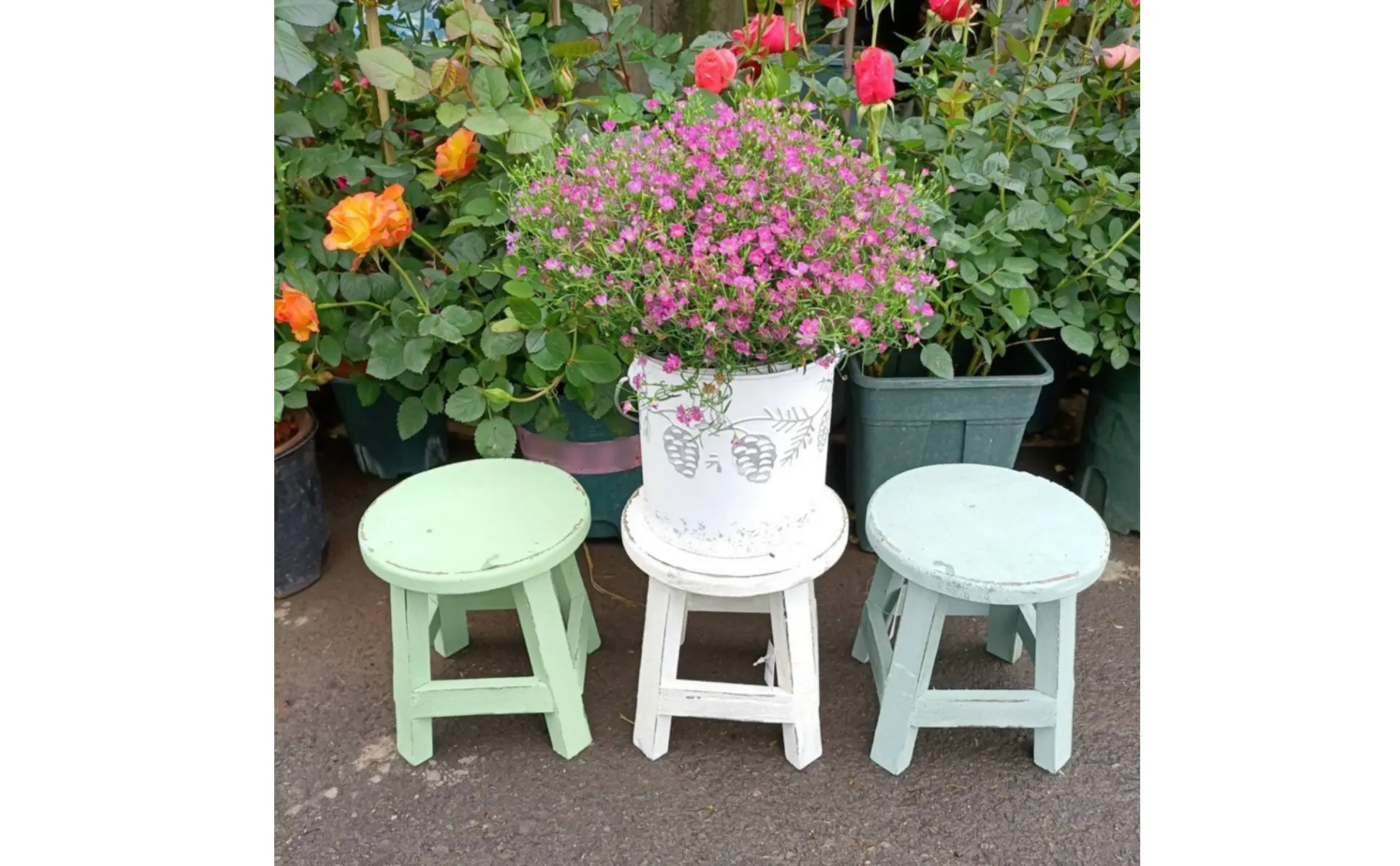 Round Wooden Stool Lightweight Round Wood Plant Stand Miniature Wood Stool Distressed Finish Vintage Plant Riser for Indoor