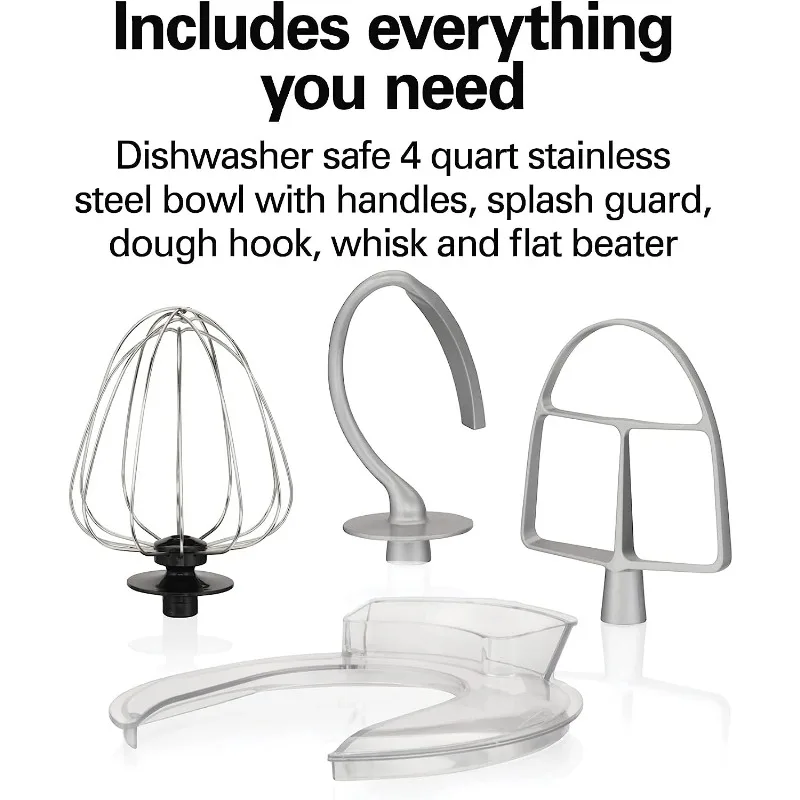Hamilton Beach Electric Stand Mixer, 4 Quarts, Dough Hook, Flat Beater Attachments, Splash Guard 7 Speeds with Whisk, Blue 5