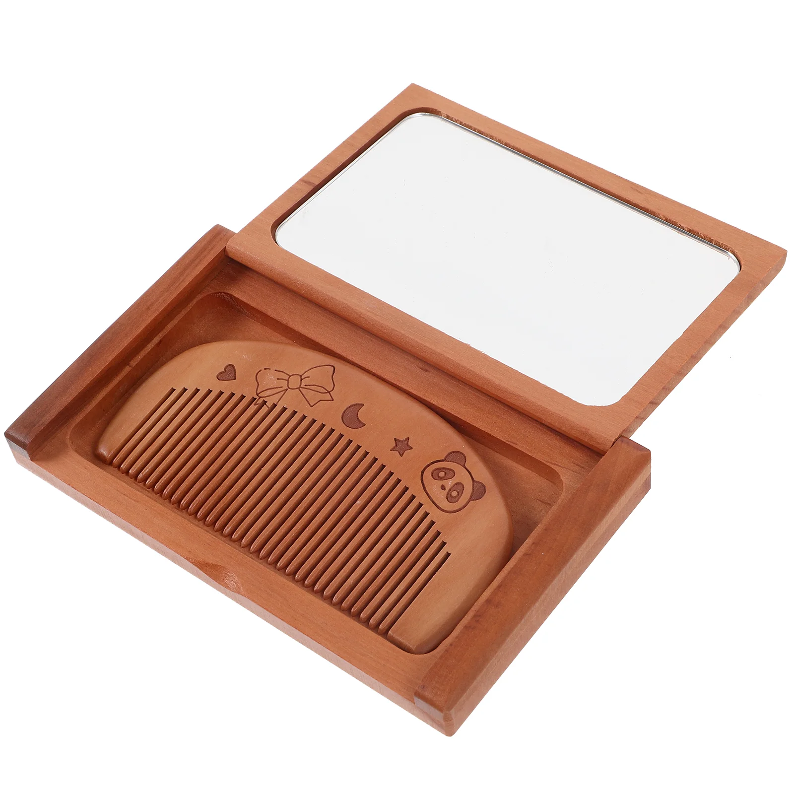 

Wooden Comb Pocket Mirror Set Foldable with Pocket Portable Folding Compact Small Handheld Rectangle