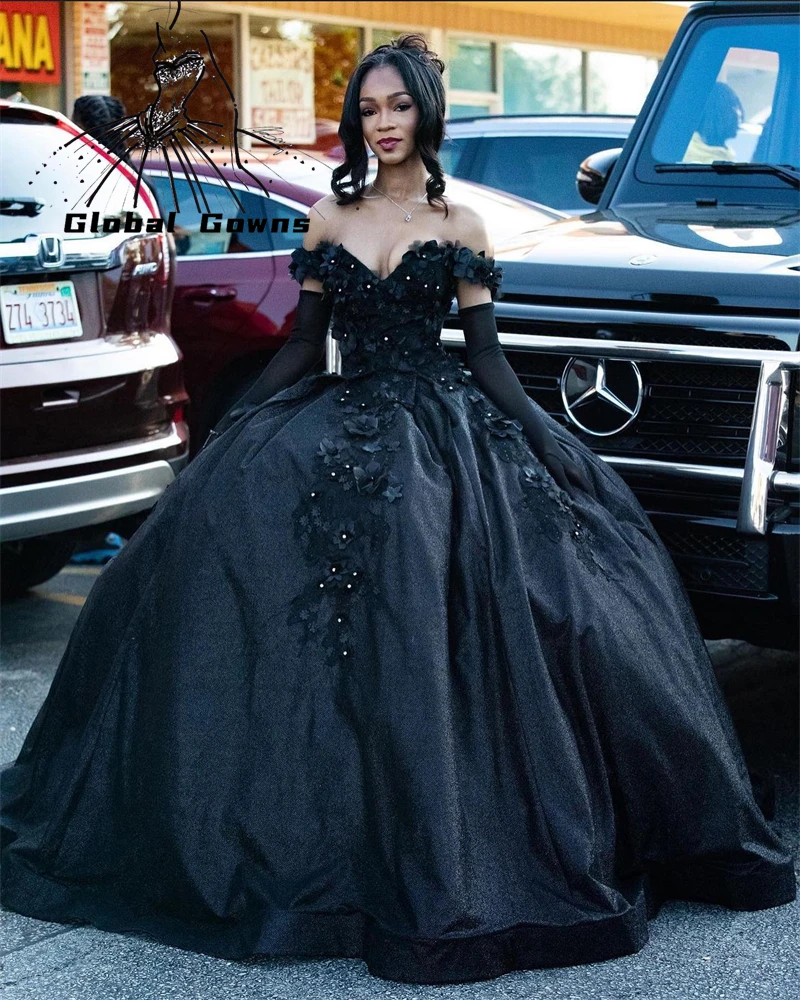 

Princess New Design Off The Shoulder Ball Gown Quinceanera Dress For Girls Beaded 3D Flowers Birthday Party Gowns With Gloves