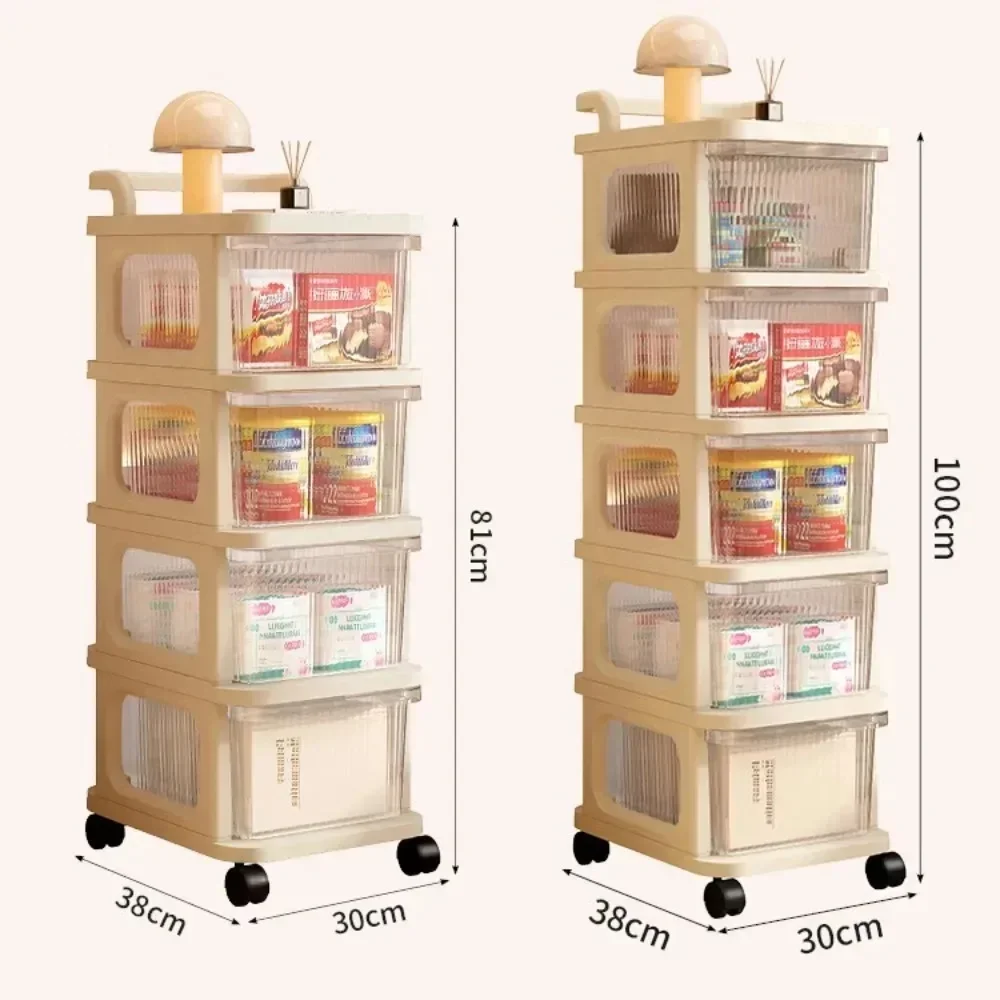 Storage Rack Folding Shopping Cart Kitchen Storage Cart Transparent Drawer-Type Trolley Multilayer Movable Rolling Storage Cart Handle Utility Cart Snack Toy Organizer Storage Box