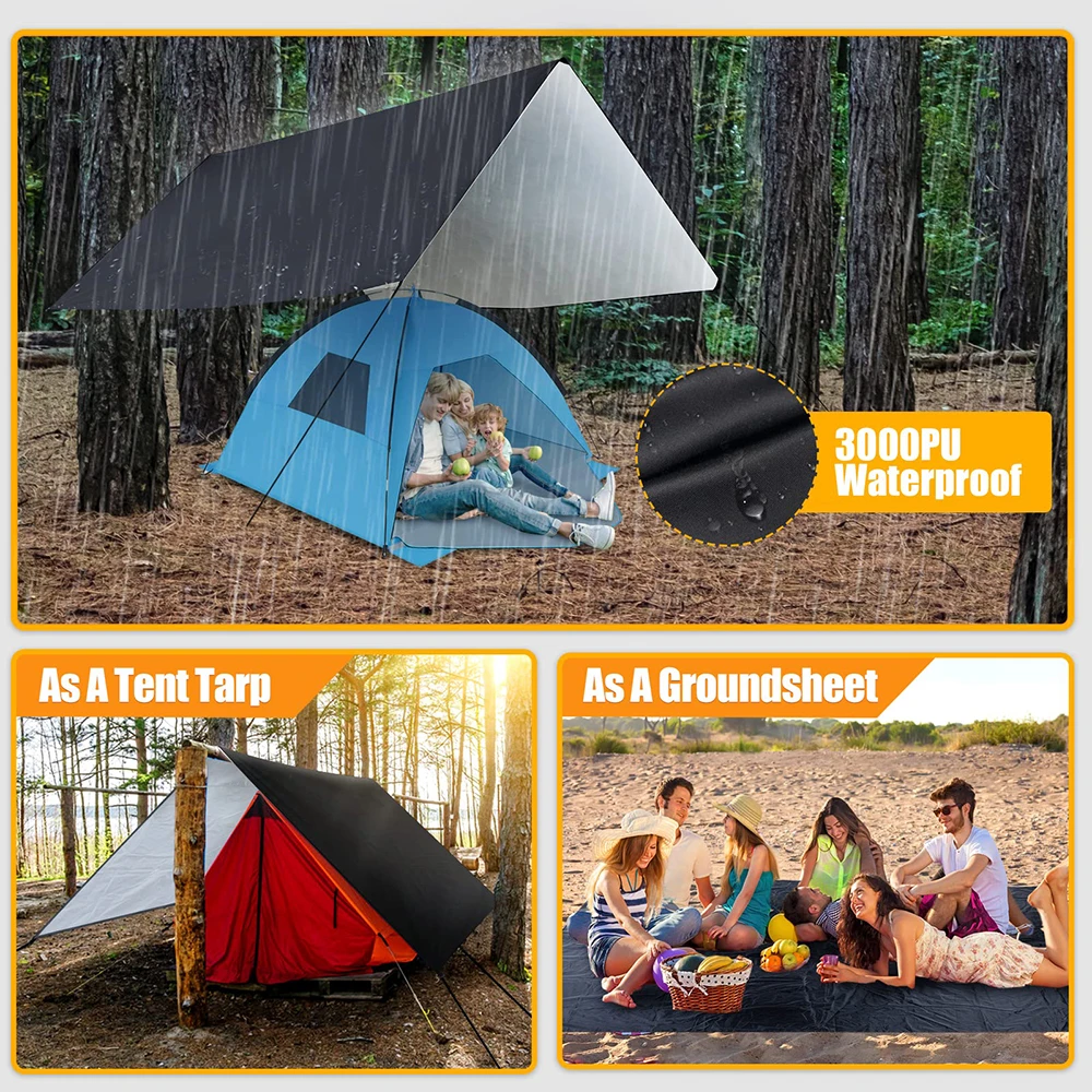 300x300cm Hammock Tarp outdoor awnings rainproof tarpaulin Waterproof Lightweight Rain Tarp Shelter Shade Tent With Ropes Awnings for Camping Picnic Fishing