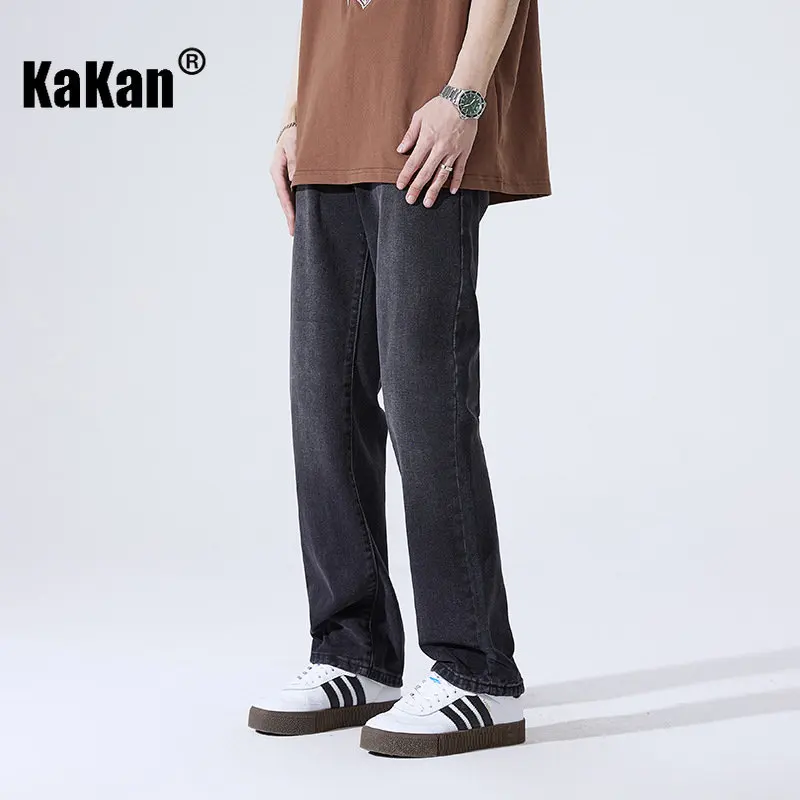 Kakan - New Black Washed Straight Leg Jeans Men's Wear, Loose Versatile  Casual Wide Leg Long Jeans K24-ZY2318