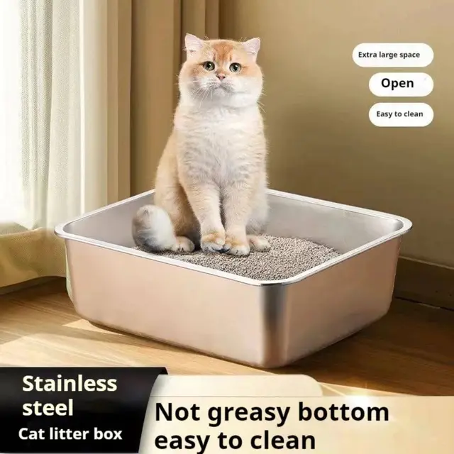 New Stainless Steel Cat Litter Box Easy To Clean Large Capacity Cat Toilet High Sided Cat potty Cat 2
