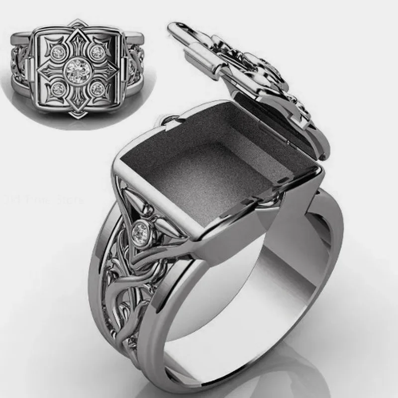 Vintage Punk Men's Ring Secret Compartment Carved Micro Set Zirconia Ring Pirate Jewelry finger rings fashion rings fashion ring metal rings punk rings stackable rings