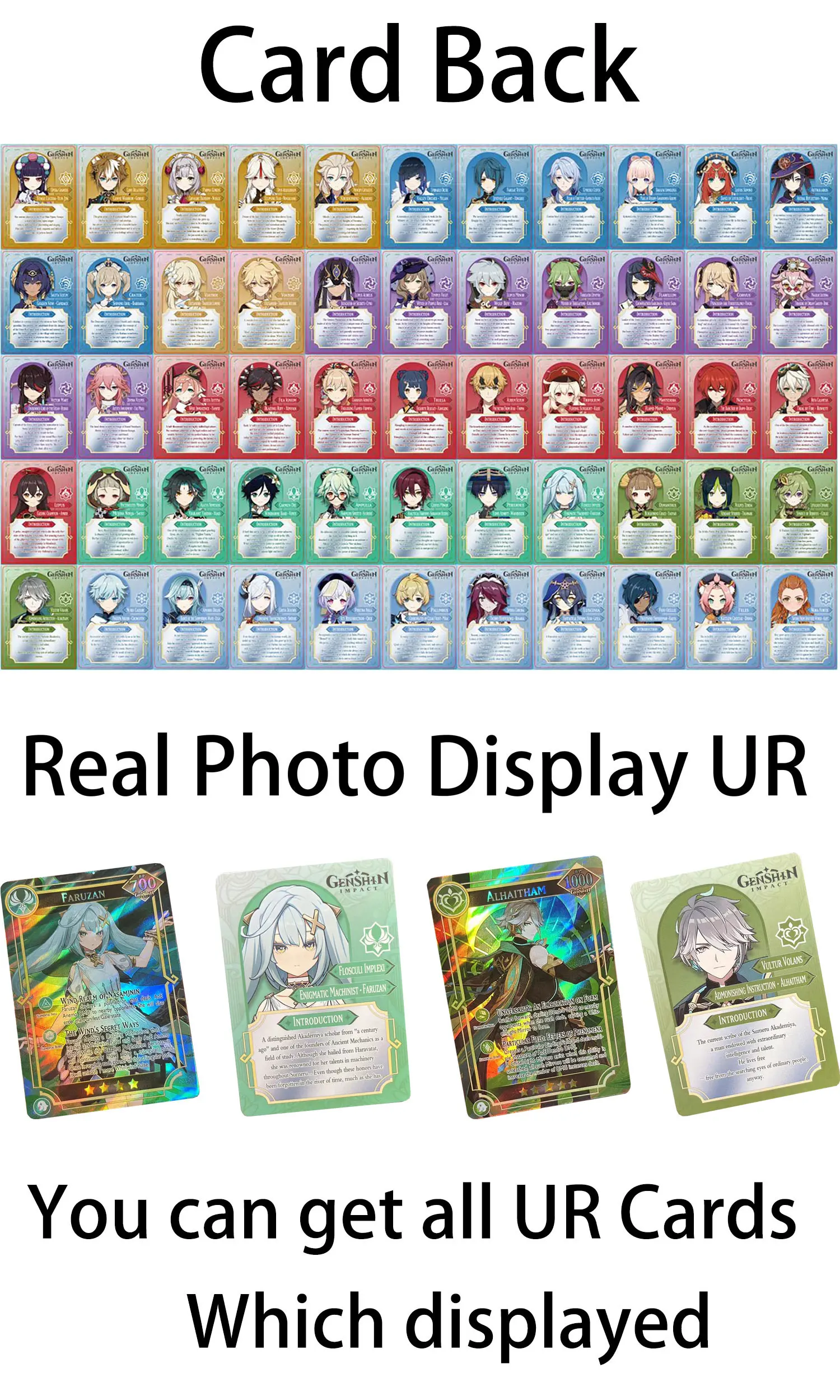 Genshin Impact Karte auf Englisch, selten, holografisch, glänzend, 55 Stück UR und 5 Stück, zufällige UTR-TCG-Sammlung, Kamisato Ayaka ZhongLI-Geschenk – Detail 3