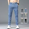 Spring Summer Men's Casual Pants Fashion Thin Elastic Waist Korean Style Business Slim Straight Trousers Blue Gray Green Khaki