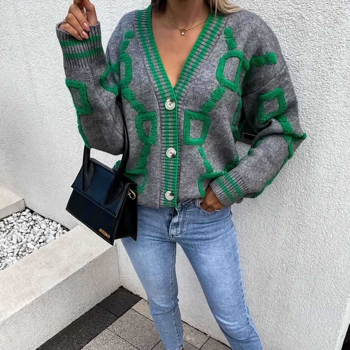 Women's Loose Retro Sweaters Cardigan Casual V-neck Long Sleeve Coat Green Sweater Coat 2021 Autumn Winter Women's Clothing green cardigan