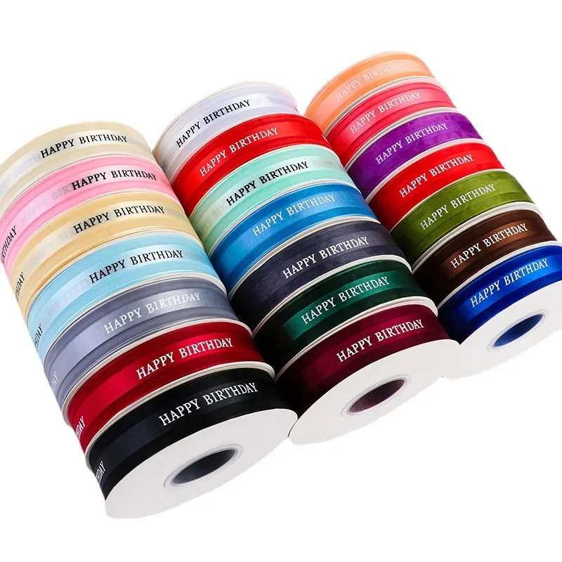 Organza Ribbon 2.5cm 50yards Happy Birthday Sheer Cake Box Packaging Flowers Decorative Bow DIY