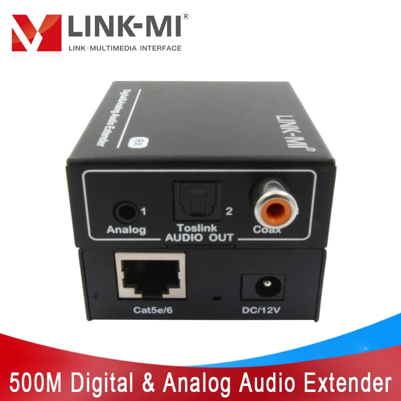 Цифровой/аналоговый аудиоудлинитель LINK-MI 500 м, поддержка Cat5e/6 аналоговых, цифровых коаксиальных, оптических Toslink, автоматическая проверка звука