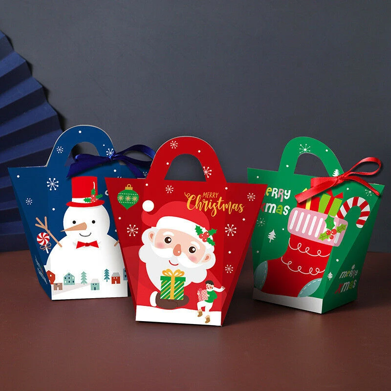 

10pcs Christmas Gift Packaging Box Santa Claus Christmas Candy Cookie Box With Ribbons Navidad Natal Noel Party Decoration 2023