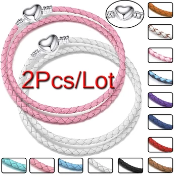 2Pcs 여성을위한 럭셔리 Desig 진짜 PU 가죽 체인 팔찌 남자 DIY 매력 비즈 팔찌 Pulseira Casal 친구 보석 선물