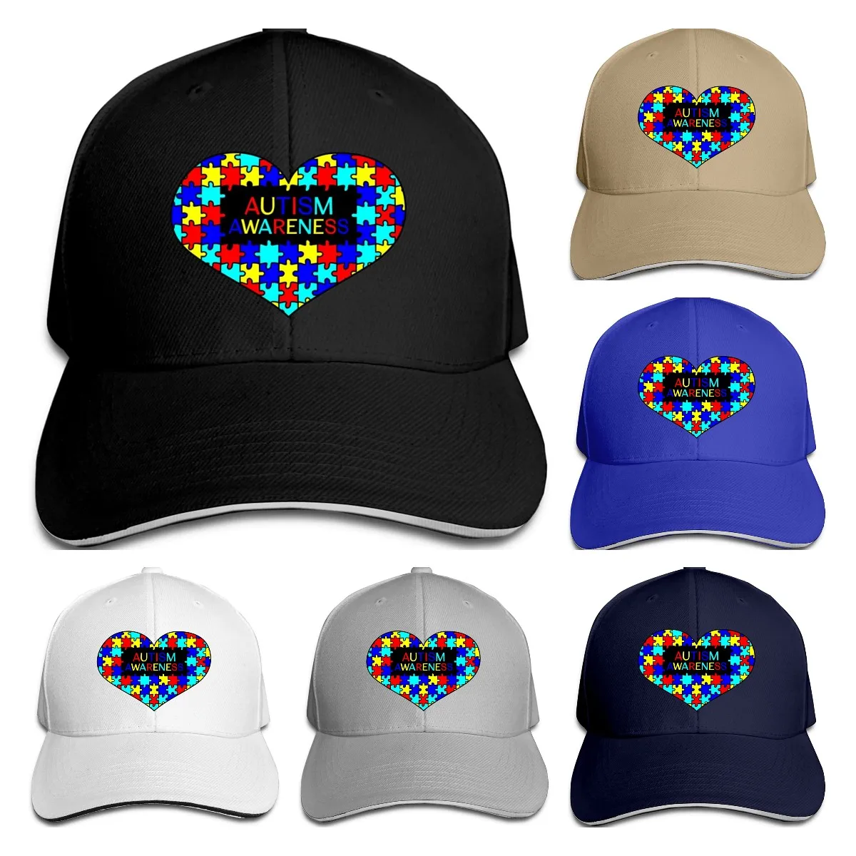 

Unisex Love Heart Autism Awareness Baseball Cap Adjustable Hat Sandwich Cap Hip Hop Hats