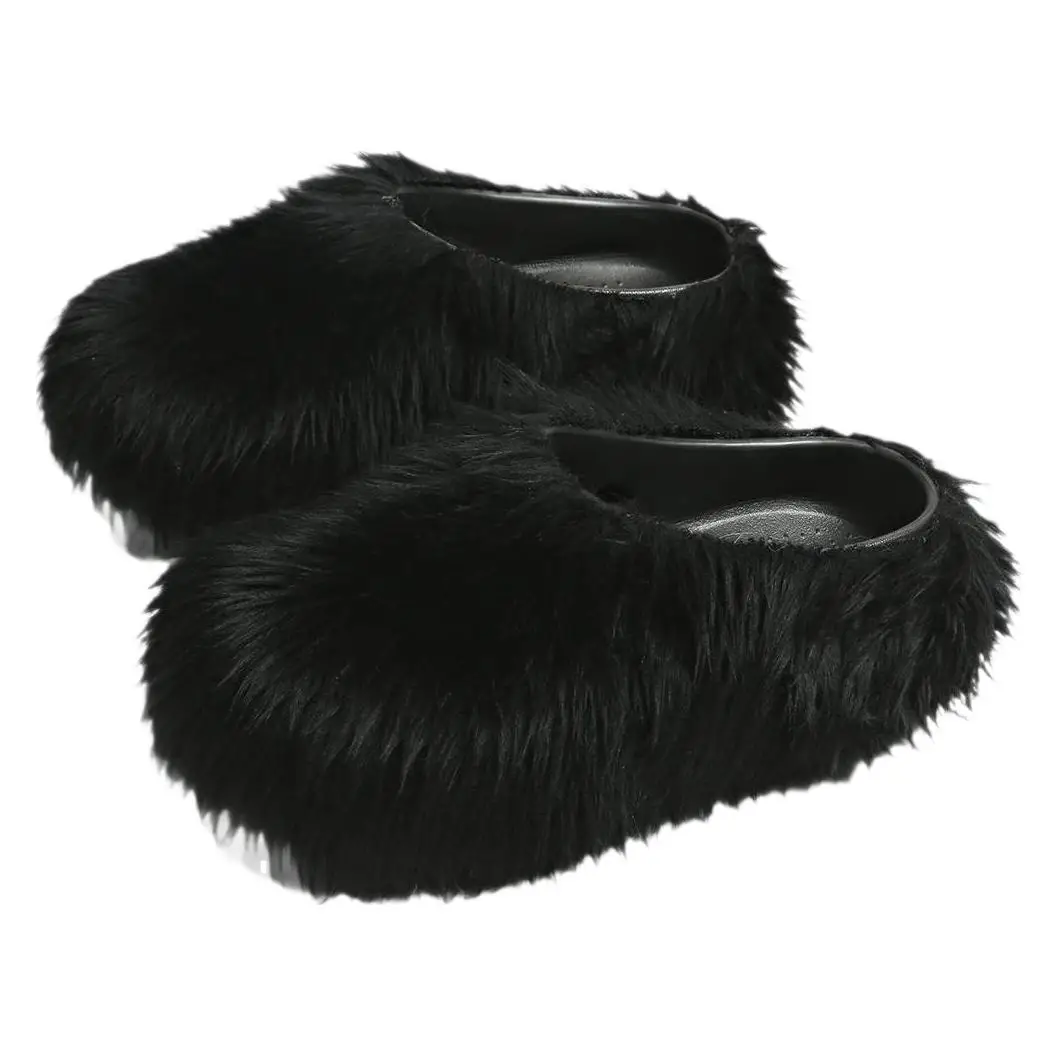 Slippers Women's Faux Fur Adult Platform Mule Shoes Thick Sole Slides