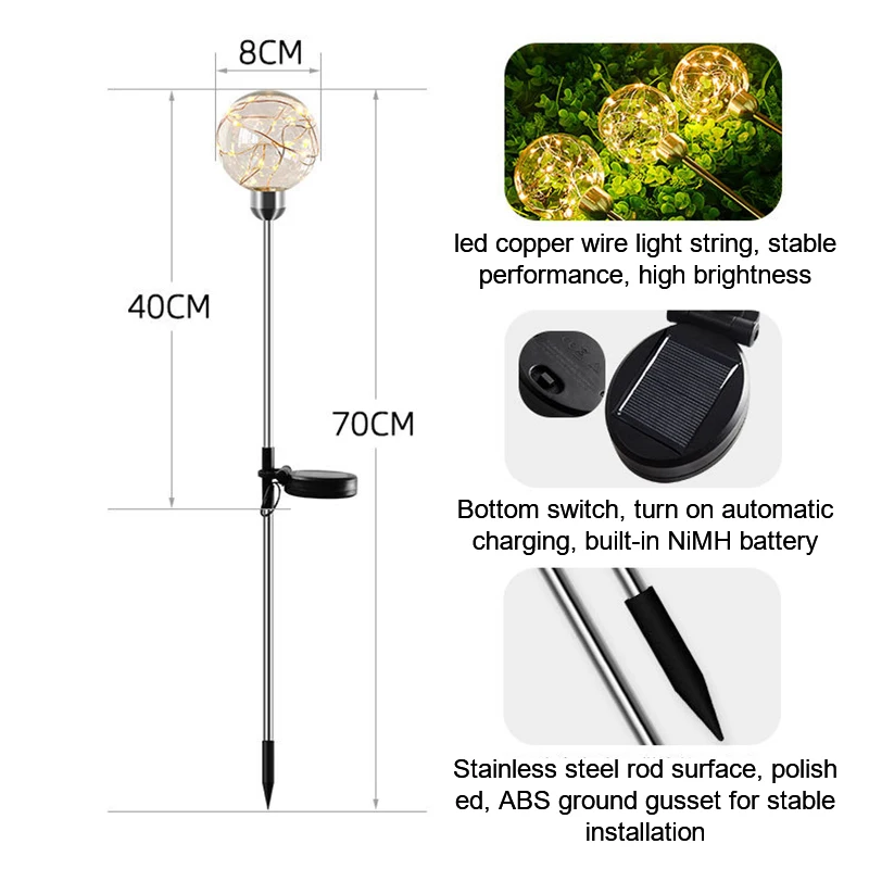 2022 Solar Balcony Waterproof Ball Reed Lamp Outdoor Garden Decoration Led Luminous Copper Wire Garden Lawn Light For Courtyard outdoor solar lights for house