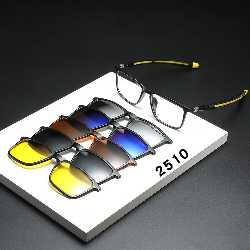 

Eyeglasses Frame Men With 5 PCS Clip On Polarized Sunglasses Spectacle Magnetic Glasses Male UV400 Eyeglasses 2510