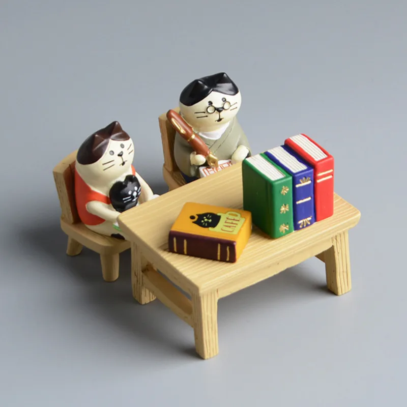 

Japan Zakka Library Study Scene Series Car Decoration Bedside Tabletop Ornament Cartoon Doll Resin Craft Toys Collectible Gifts