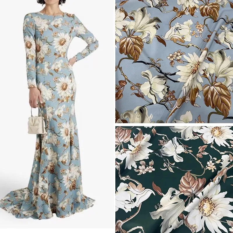 

Europe And America Fashion White SunFlower Printed Poplin Cotton Fabric For Women Dress Blouse Handmade DIY Cloth Sewing