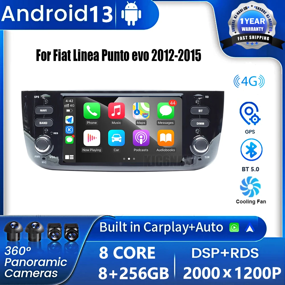 

For Fiat Linea Punto evo 2012-2015 DSP Car Radio Android 13 Autoradio Multimedia Bluetooth 6.2 Inch Touch Screen Player