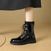Metal Buckle Cross Tie Round Head Rubber Anti Slip Thick Bottom Back Zipper British Style Short Boots Plush Lining Knight Boots