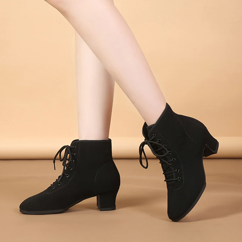 DKZSYIM New Women Ballroom Latin Dance Shoes Jazz Modern Dance Shoes Lace Up Dancing Boots Red Black Sports Dancing Sneakers 6