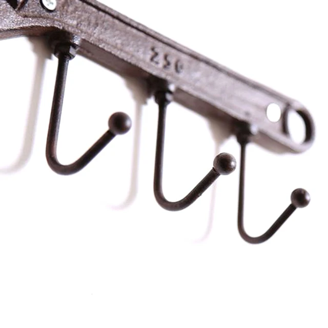 Vintage Hook Rack Retro Öntöttvas Falhorog Fém Fogas Csavarkocsi Stílusú Falra Szerelt Kulccsal 2023 - Image 4