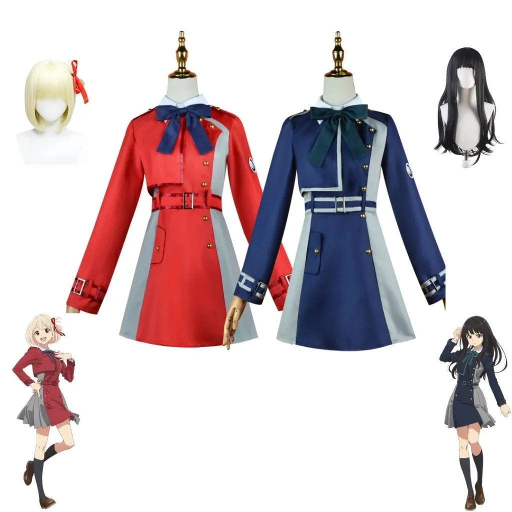 

Anime Lycoris Recoil Inoue Takina Nishikigi Chisato Cosplay Costume Women Dress Accessory Suit Blue Red Uniform Halloween Party