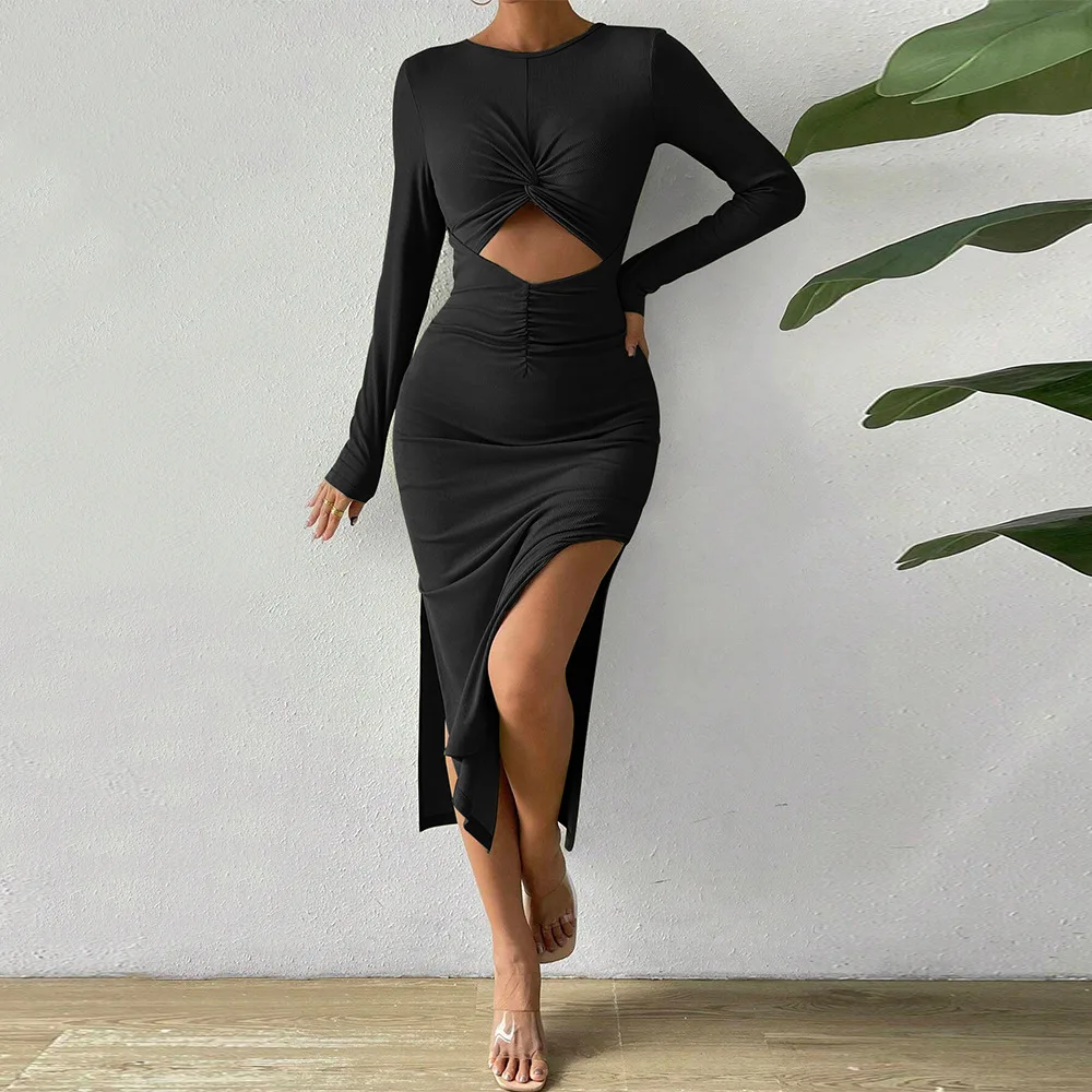 

Women's 2024 Autumn/Winter New Sexy Hollow Out Split Hip Wrap Party Dress