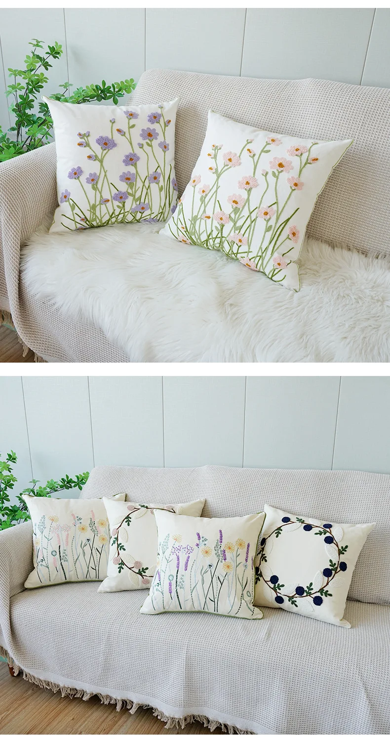 45x45cm Baumwolle Sofa Kissenbezug Cojines Dekoration Wohnzimmer Blumenstickerei Wurfkissenbezug Kopfteil Kissenbezüge – Detail 4