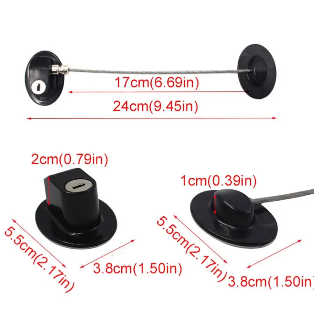 2Pcs Window Security Lock Self Adhesive Children Safety Lock No Drilling with Key Steel Wire Lock Rope Wear-resistant Easy Use